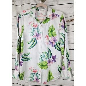 Tommy Bahama 100% Linen Floral Button Tunic Top S Coastal Hawaiian Tropical